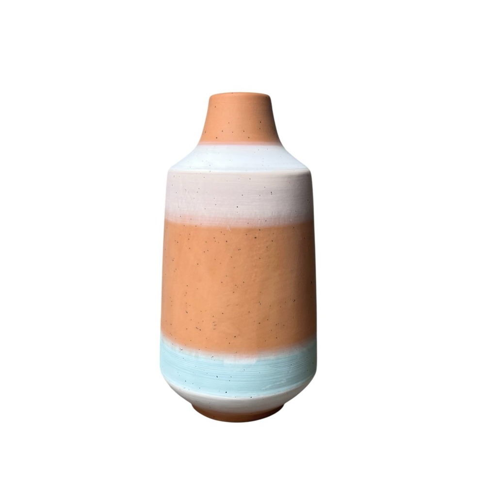 Stunning Color Block Terracotta Speckled Vase -‎ Modern Boho Home Decor 8" tall